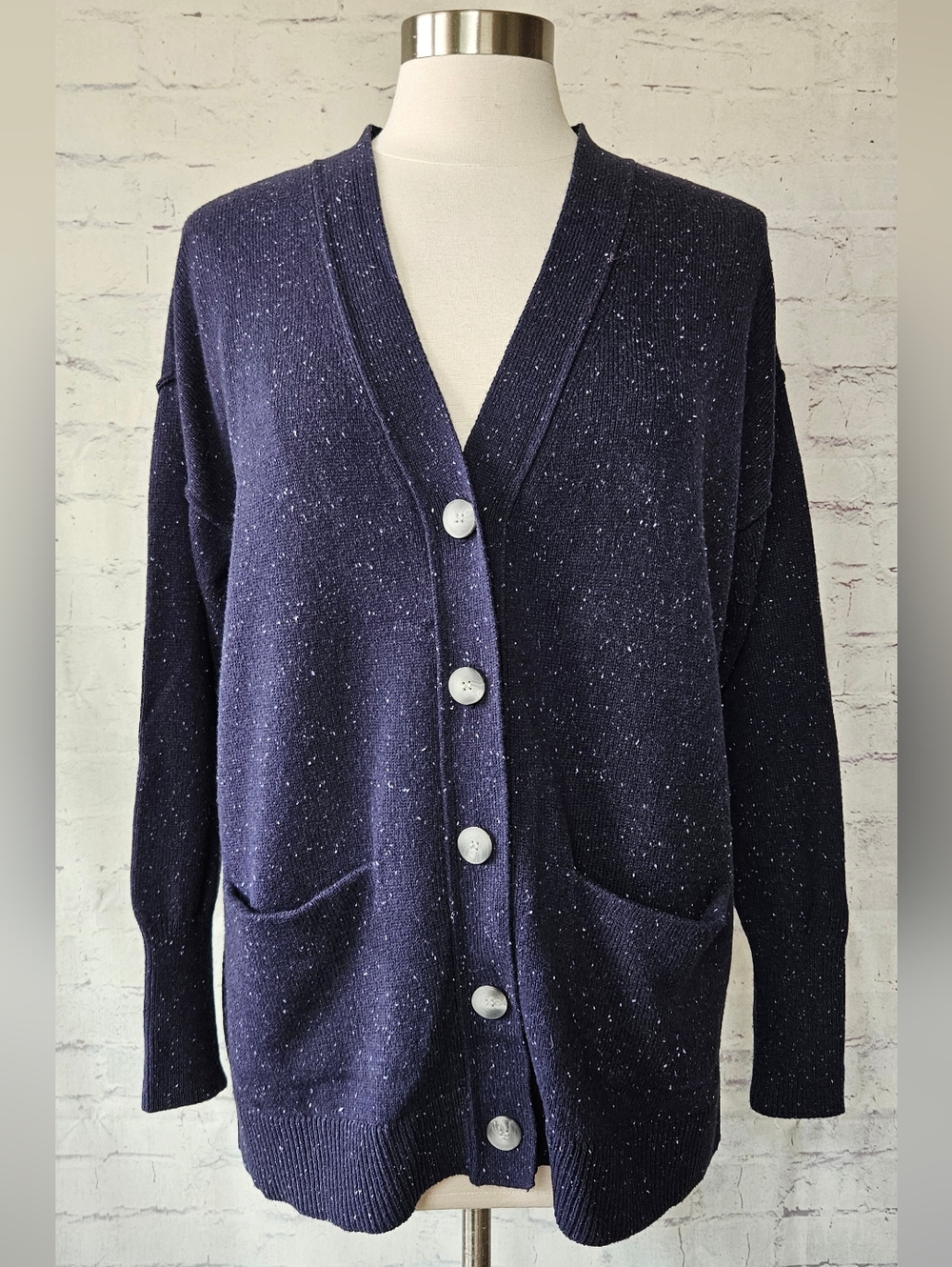 Karen Scott Navy Tween Knit VNeck Pocket Cardigan Sweater Large
